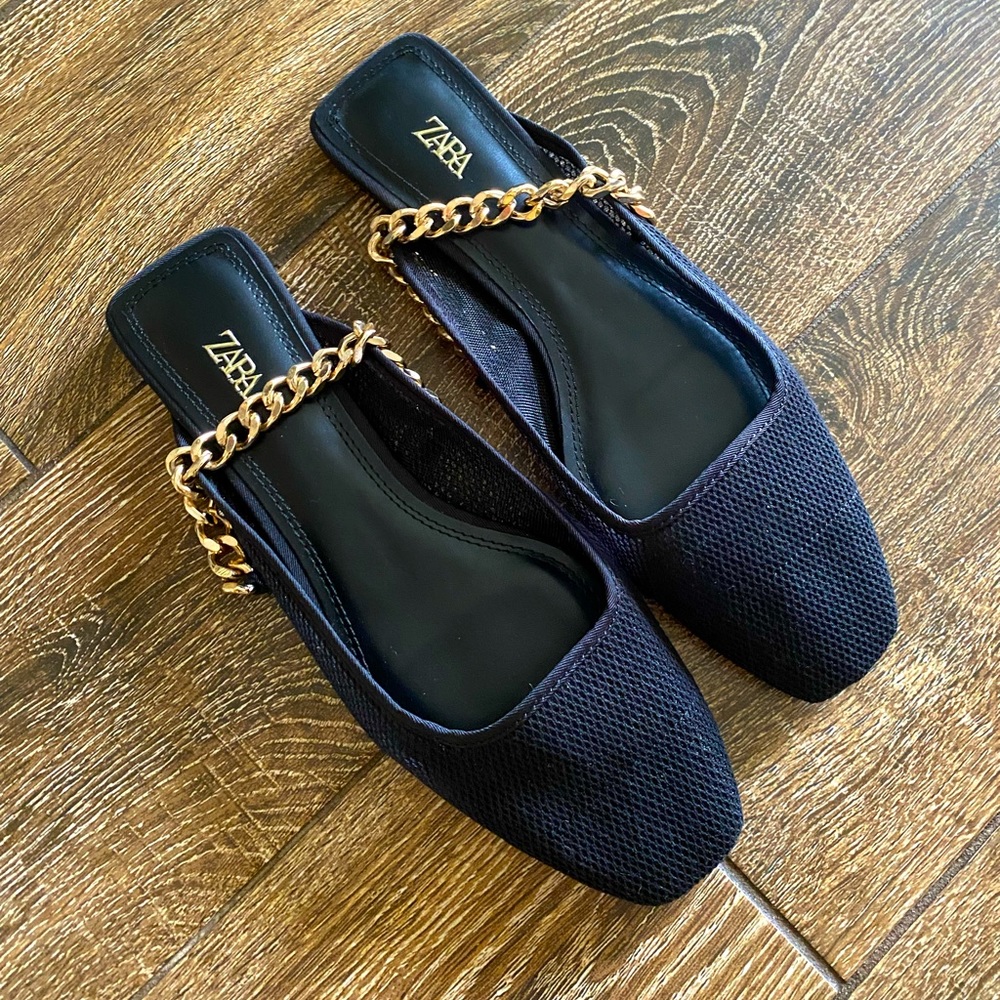 ZARA gold straps flats